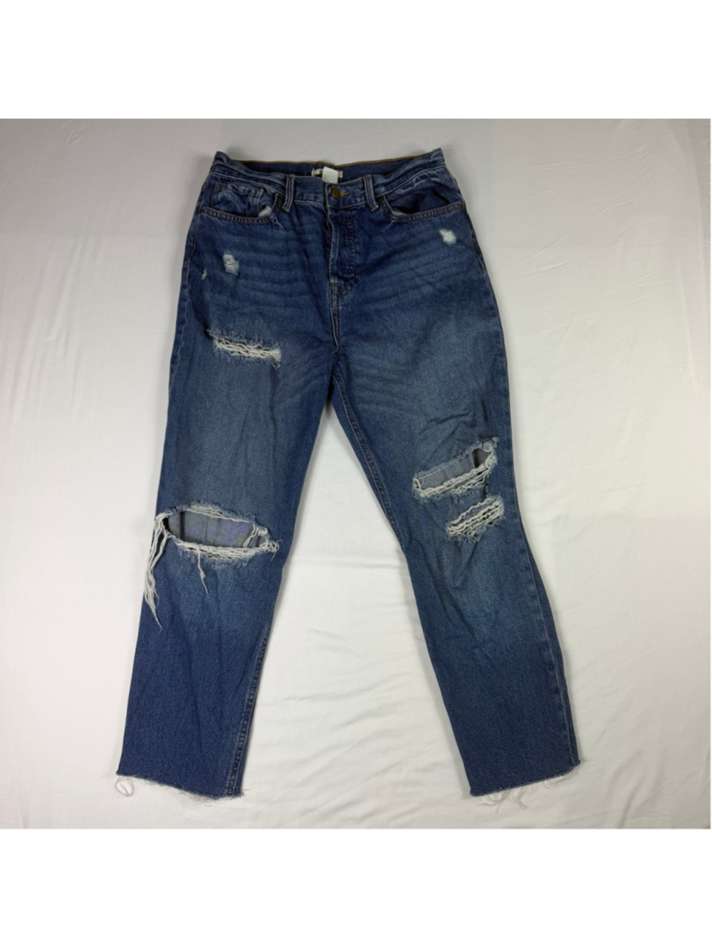 Forever 21 Distressed Mom Jean Women 28 High Rise Raw Hem 100% Cotton Button Fly